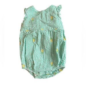 Classic Prep Pineapple Gingham Bubble Romper Girls Size 9-12 Months Green White